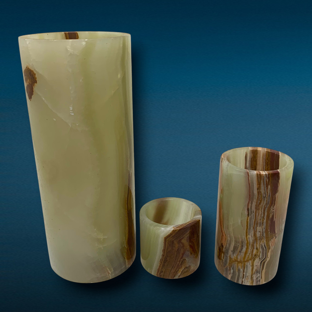 Lot 3 Vintage Natural Banded Onyx Stone Bud Vases Decorative Vessels Mid Century - Picture 4 of 10